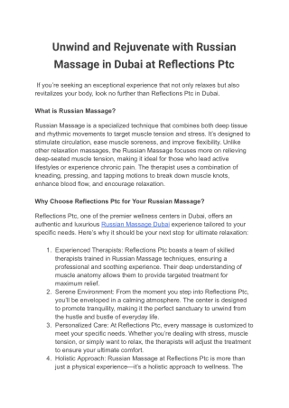 Unwind and Rejuvenate with Russian Massage in Dubai at Reflections Ptc