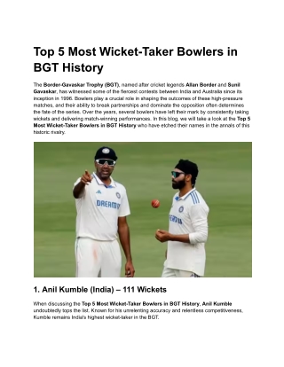 Top 5 Most Wicket-Taker Bowlers in BGT History