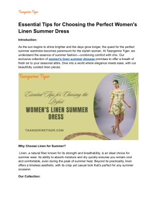 Essential Tips for Choosing the Perfect Women's Linen Summer Dress