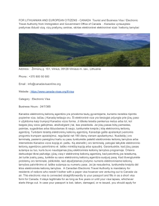 81 FOR LITHUANIAN AND EUROPEAN CITIZENS - CANADA  Tourist and Business Visa _ Electronic Travel Authority from Immigrati