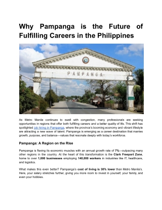 Why Pampanga is the Future of Fulfilling Careers in the Philippines