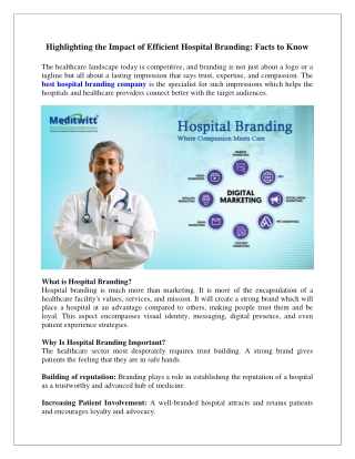 Highlighting the Impact of Efficient Hospital Branding Facts to Know