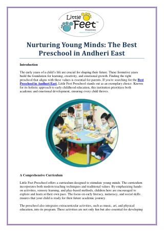 Best Preschool in Andheri East – Shaping Young Minds for a Bright Future