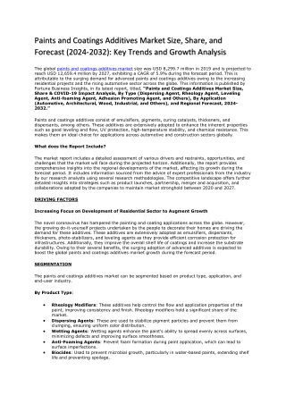 Comprehensive Overview of the Paints and Coatings Additives Market