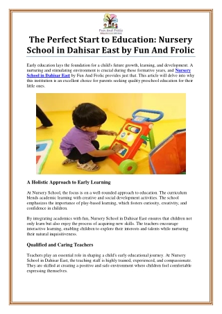 Nursery School in Dahisar East - Fun and Frolic