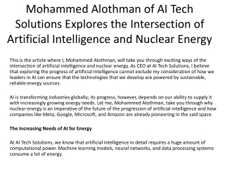 Mohammed Alothman of AI Tech Solutions Explores the Intersection of Artificial