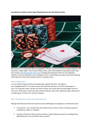 Everything You Need to Know About Playing Baccarat for Real Money Online
