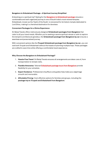 Bangalore to Srikalahasti Package – A Spiritual Journey Simplified