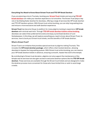 Everything You Need to Know About Srivani Trust and TTD VIP Break Darshan