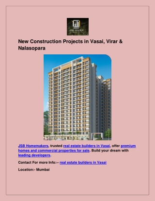 New Construction Projects in Vasai, Virar & Nalasopara