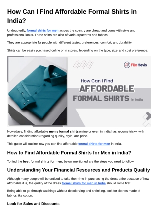 How Can I Find Affordable Formal Shirts in India