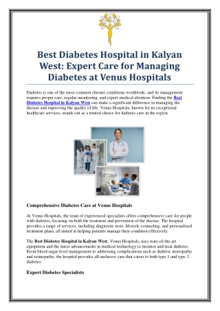 Trusted Diabetes Treatment at the Best Hospital in Kalyan West