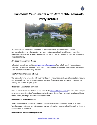 Transform Your Events with Affordable Colorado Party Rentals