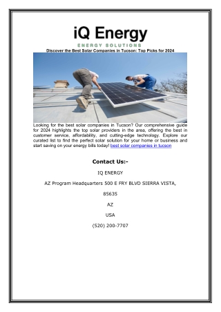 Discover the Best Solar Companies in Tucson: Top Picks for 2024