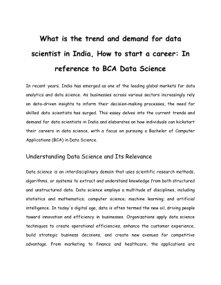 What is the trend and demand for data scientist in India, How to start a career_ In reference to BCA Data Science