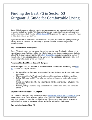Finding the Best PG in Sector 53 Gurgaon