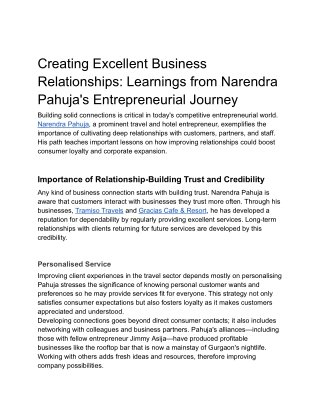 Creating Excellent Business Relationships: Learnings from the Entrepreneurial Su
