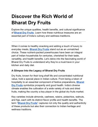 Discover the Rich World of Bharat Dry Fruits