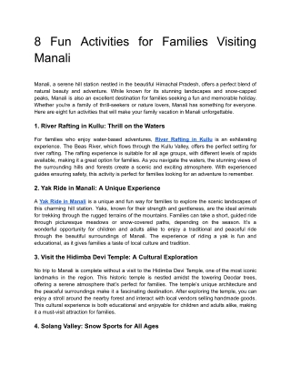 8 Fun Activities for Families Visiting Manali