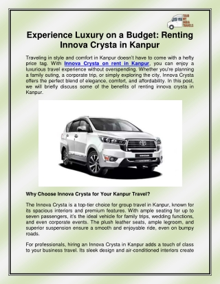 Innova crysta on rent in Kanpur