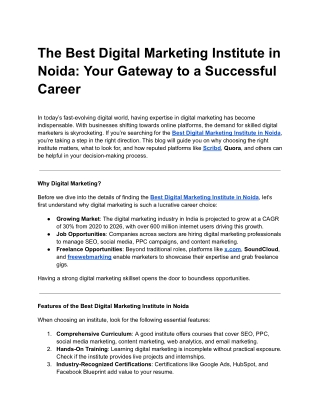The Best Digital Marketing Institute in Noida_ Your Gateway to a Successful Career