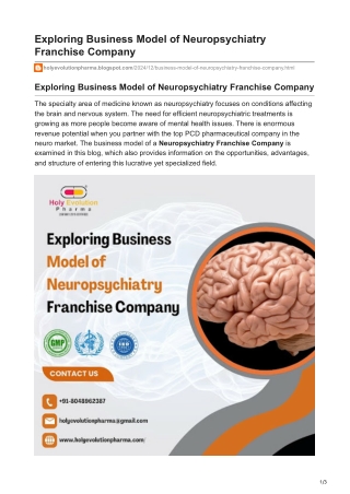 Exploring Business Model of Neuropsychiatry Franchise Company