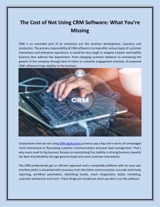 The Cost of Not Using CRM Software: What You’re Missing