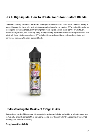 DIY E Cig Liquids How to Create Your Own Custom Blends