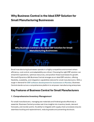 Why Business Central is the Ideal ERP Solution for Small Manufacturing Businesses