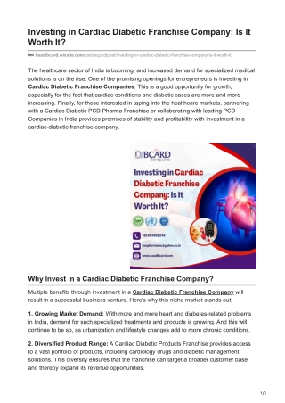 Investing in Cardiac Diabetic Franchise Company: Is It Worth It?