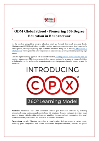 ODM Global School - Pioneering 360-Degree Education in Bhubaneswar