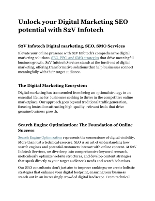 Unlock your Digital Marketing SEO potential with S2V Infotech