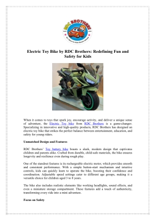 Shop Electric Toy Bike - RDC Brothers
