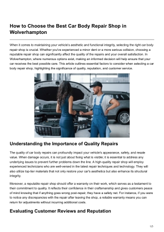How to Choose the Best Car Body Repair Shop in Wolverhampton