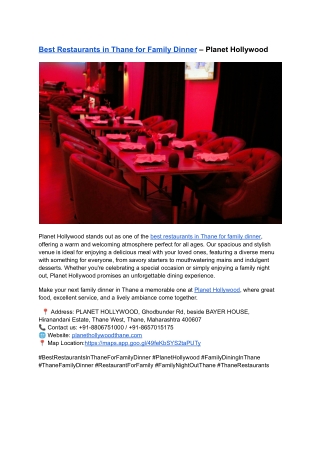 Best Restaurants in Thane for Family Dinner – Planet Hollywood
