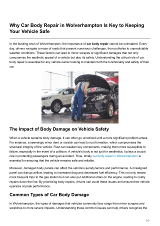 Why Car Body Repair in Wolverhampton Is Key to Keeping Your Vehicle Safe