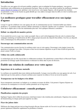 Les meilleures pratiques pour travailler efficacement avec son équipe d'agence