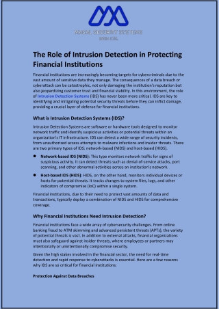 The Role of Intrusion Detection in Protecting Financial Institutions