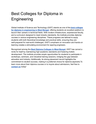 Best Colleges for Diploma in Engineering