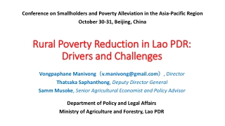 Rural Poverty Reduction in Lao PDR: Drivers and Challenges