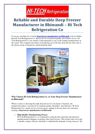 High-Quality Deep Freezers from a Leading Manufacturer in Bhiwandi