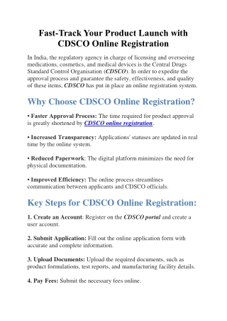 Fast-Track Your Product Launch with CDSCO Online Registration