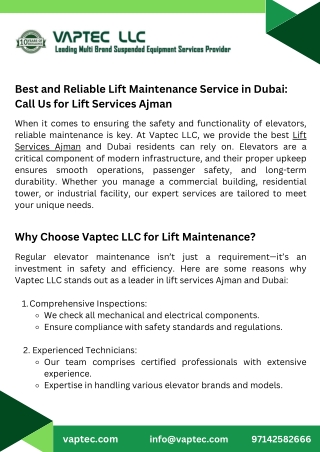 Best and Reliable Lift Maintenance Service in Dubai: Call Us