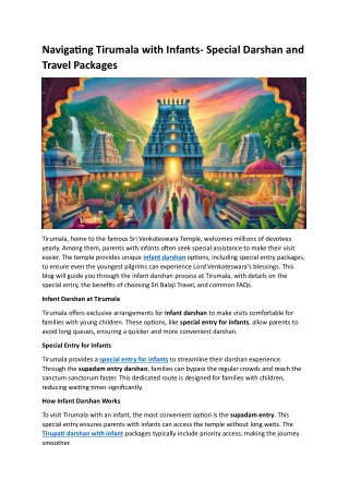 Navigating Tirumala with Infants- Special Darshan and Travel Packages