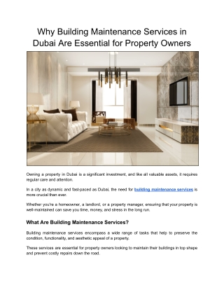 Why Building Maintenance Services in Dubai Are Essential for Property Owners