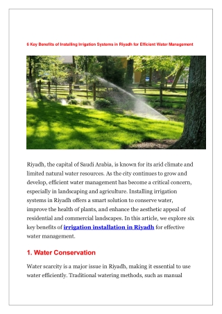 6 Key Benefits of Installing Irrigation Systems in Riyadh for Efficient Water Management