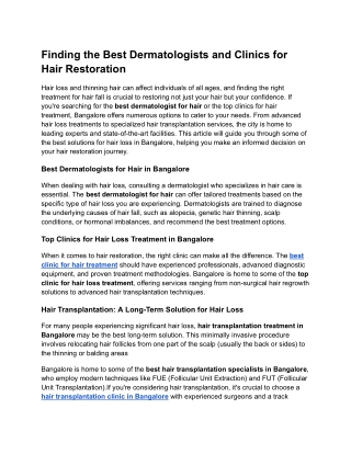 Finding the Best Dermatologists and Clinics for Hair Restoration