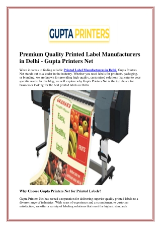 Premium Quality Printed Label Manufacturers in Delhi - Gupta Printers Net