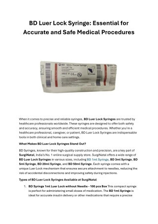 BD Luer Lock Syringe: Essential for Accurate and Safe Medical Procedures