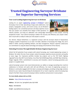 Trusted Engineering Surveyor Brisbane for Superior Surveying Services